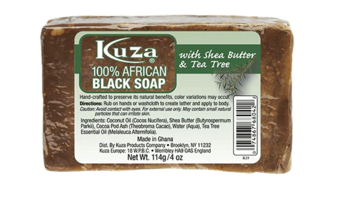 Kuza 100% African Black Soap Shea Butter & Tea Tree 114g