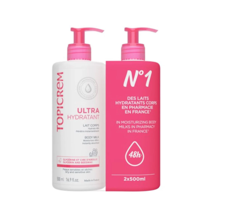 Topicrem Ultra Hydratant Body Milk – 48H Moisturising Lotion for Dry & Sensitive Skin 2x500ml