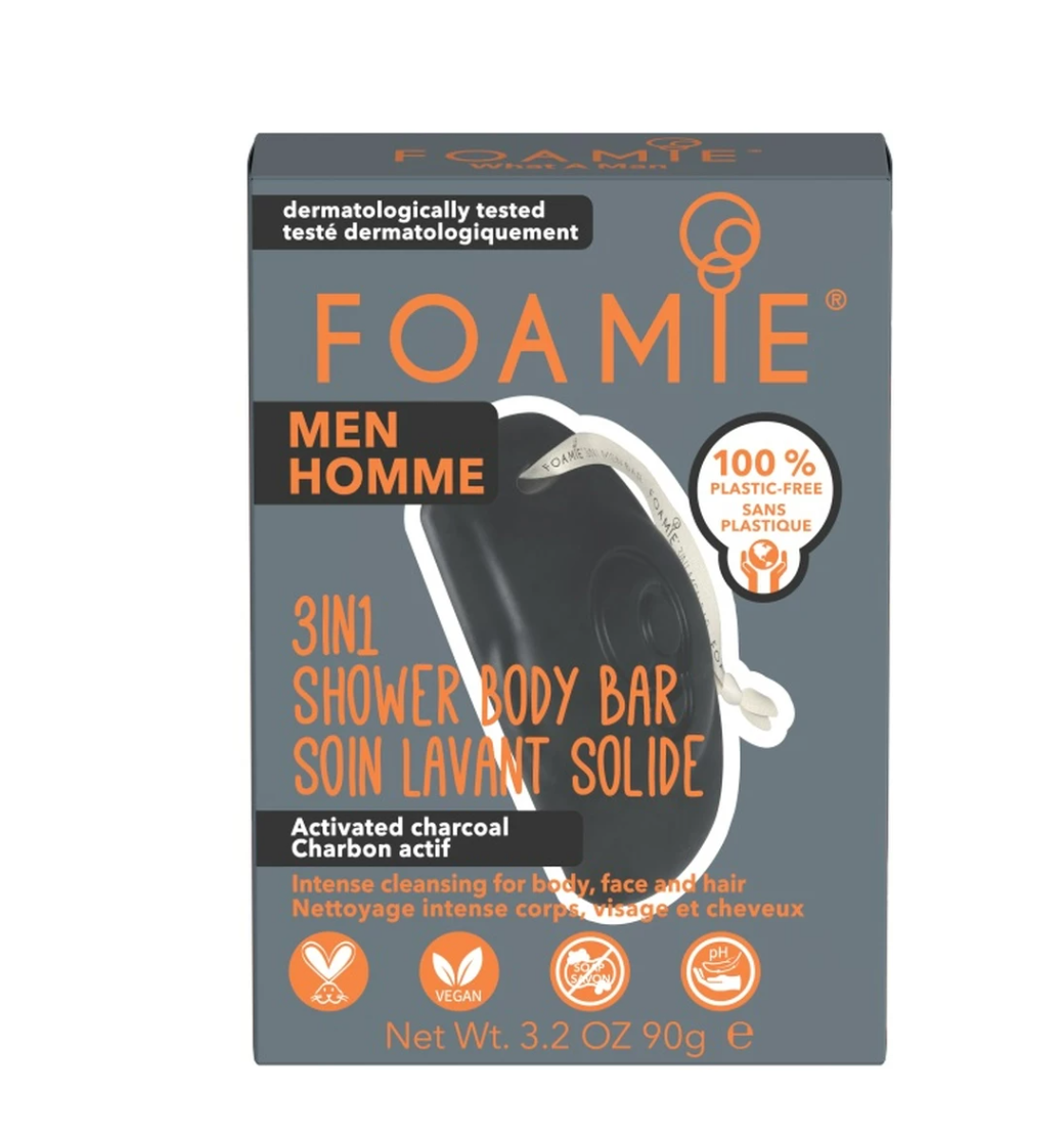 Foamie Men 3-in-1 Shower Body Bar with Activated Charcoal 90g