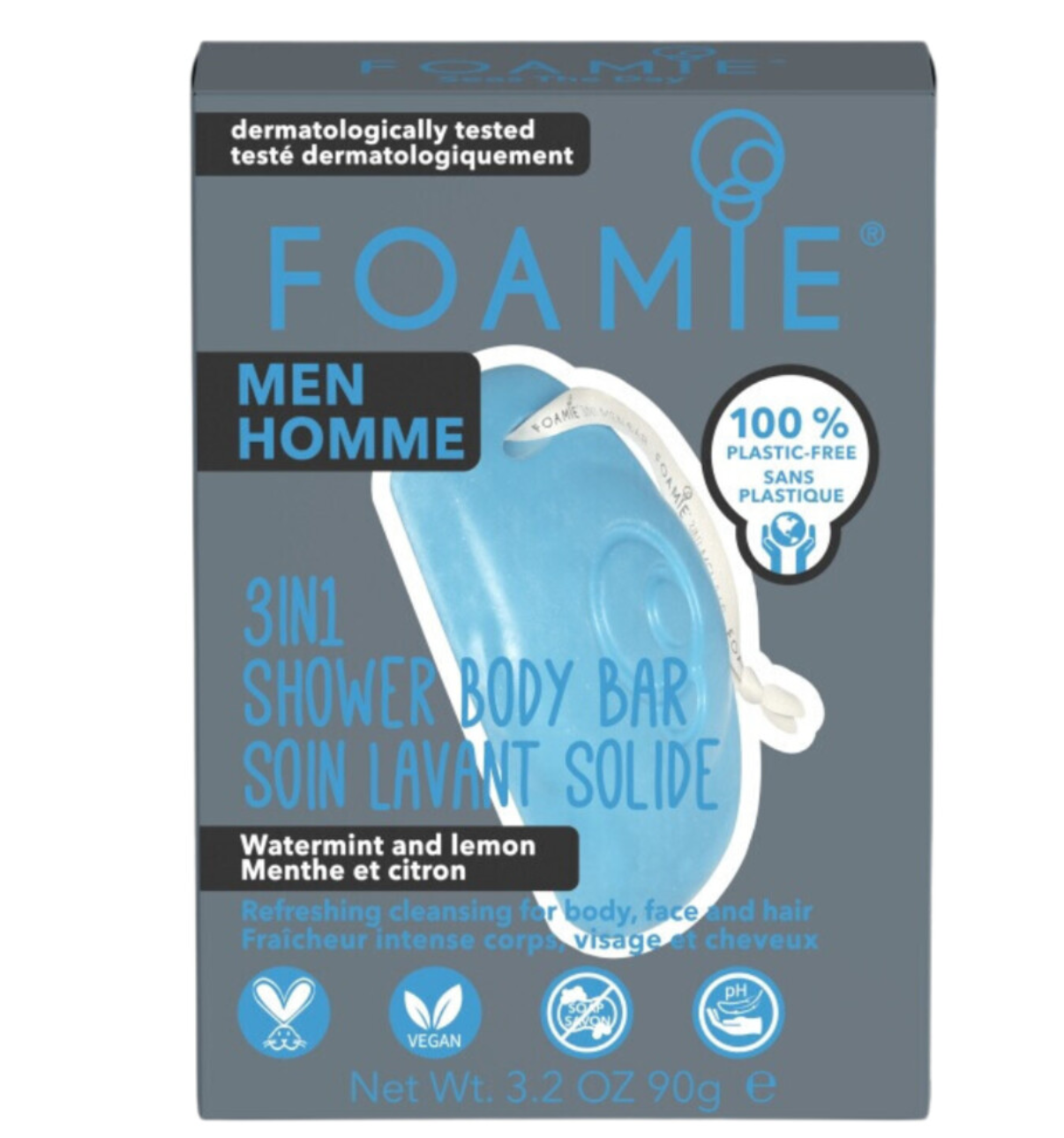 Foamie Men 3-in-1 Shower Body Bar Watermint & Lemon 90g
