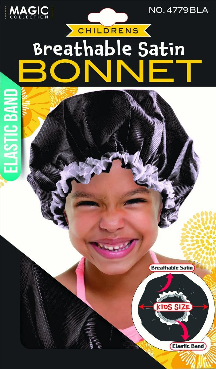Children’s Breathable Satin Bonnet – Black