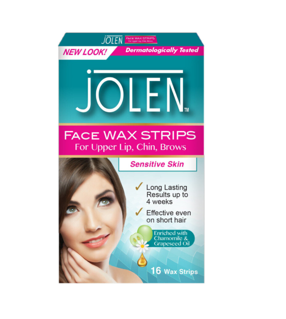 Jolen Face Wax Strips for Upper Lip, Chin, and Brows 16 Strips