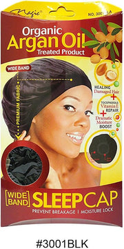 Organic Argan Oil Treated Wide Band Sleep Cap – Black