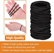 100 Pcs No-Metal Soft Elastic Hair Bands – Black