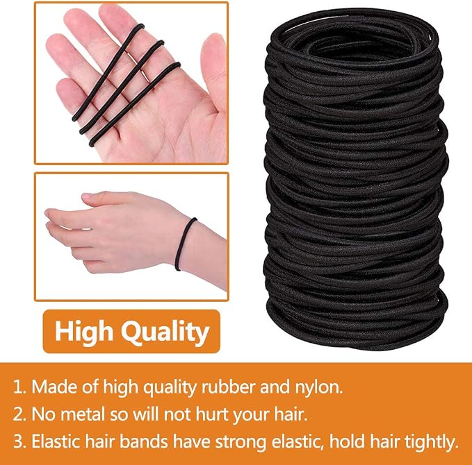 100 Pcs No-Metal Soft Elastic Hair Bands – Black