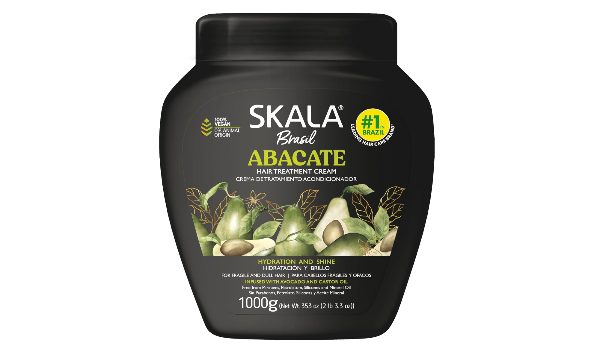 Skala Brasil Avocado (Abacate) Hair Treatment Cream with Castor Oil – Hydration & Shine 1000g