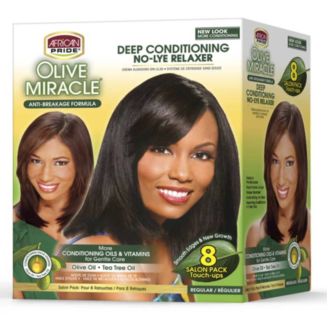 African Pride Olive Miracle Deep Conditioning No-Lye Relaxer Kit 8 Touch-Ups