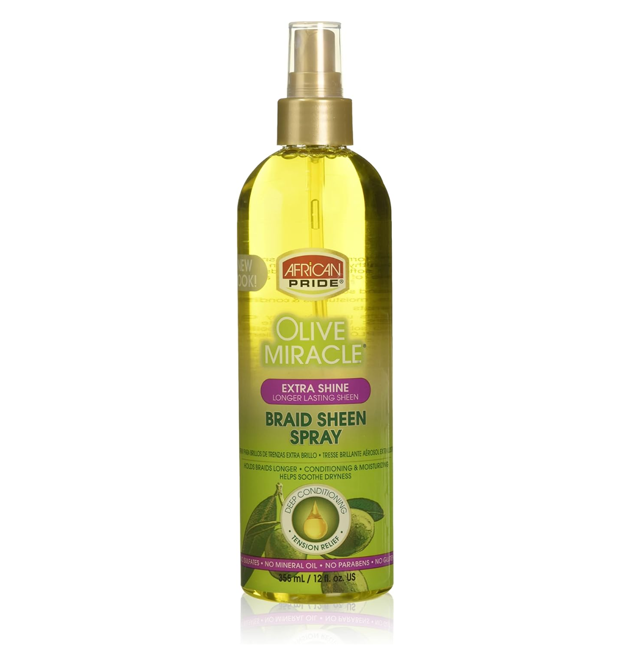 African Pride Olive Miracle Extra Shine Braid Sheen Spray 355 ml / 12 fl oz
