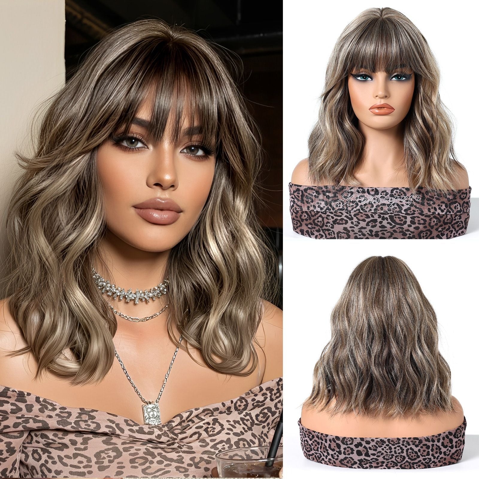 Starlight Shoulder-Length Wavy Synthetic Full Cap Wig with Bangs