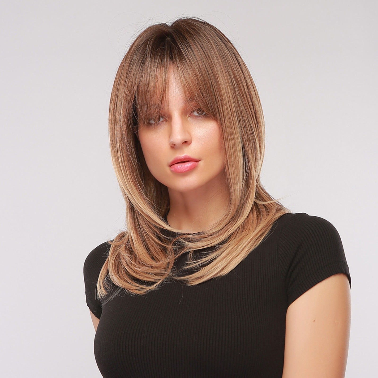 Electra Layered Straight Synthetic Full Cap Wig with Curtain Bangs