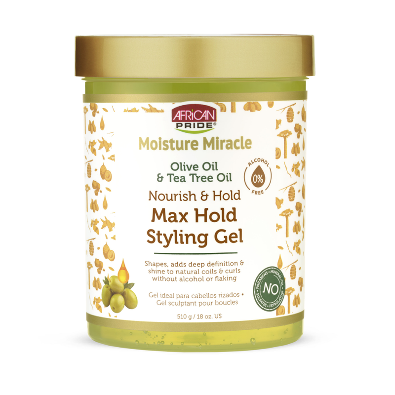 African Pride Moisture Miracle Olive Oil & Tea Tree Oil Max Hold Styling Gel – 510g
