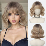 Peanuts Short Wavy Bob Synthetic Full Cap Wig with Bangs
