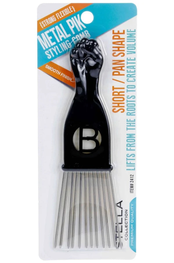 Short/Pan Shape Metal Pik Styling Comb – Black