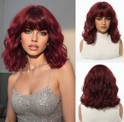Summer Shoulder-Length Curly Synthetic Full Cap Wig with Bangs