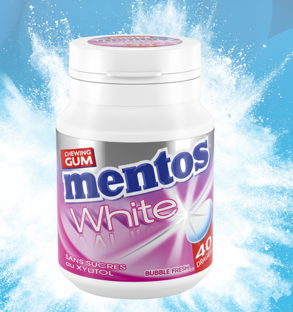 Mentos White Bubble Fresh Sugar-Free Chewing Gum 40 Dragees