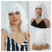 Snow White Wavy Synthetic Full Cap Wig with Bangs
