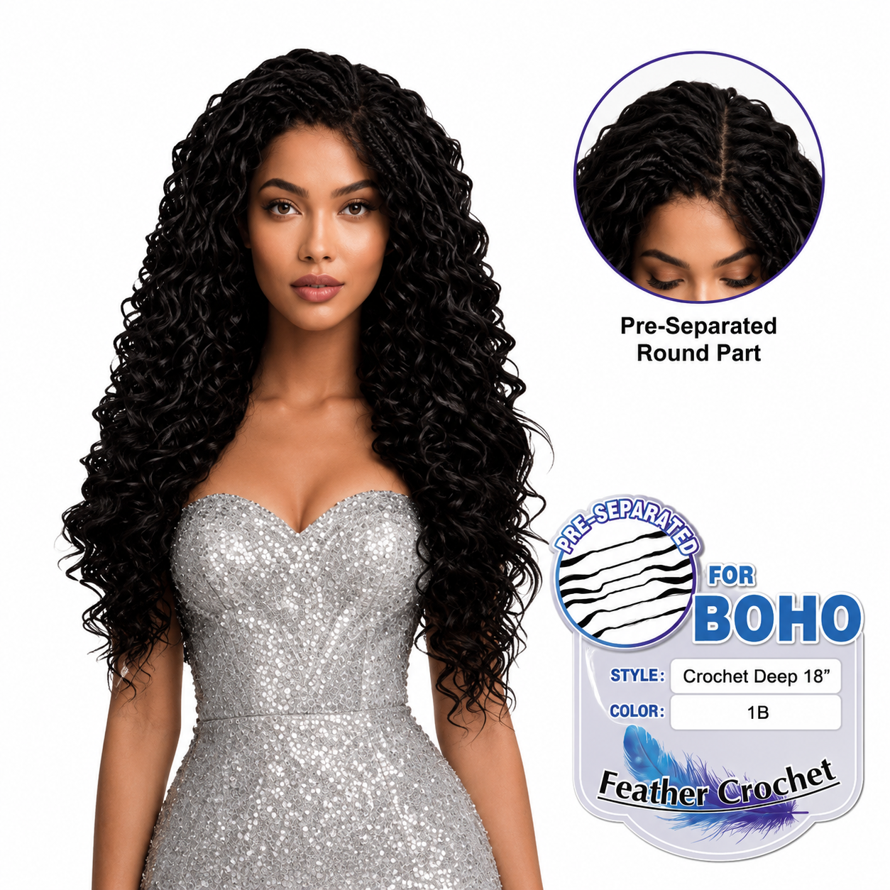 Feather Crochet Boho Deep Wave – 18"