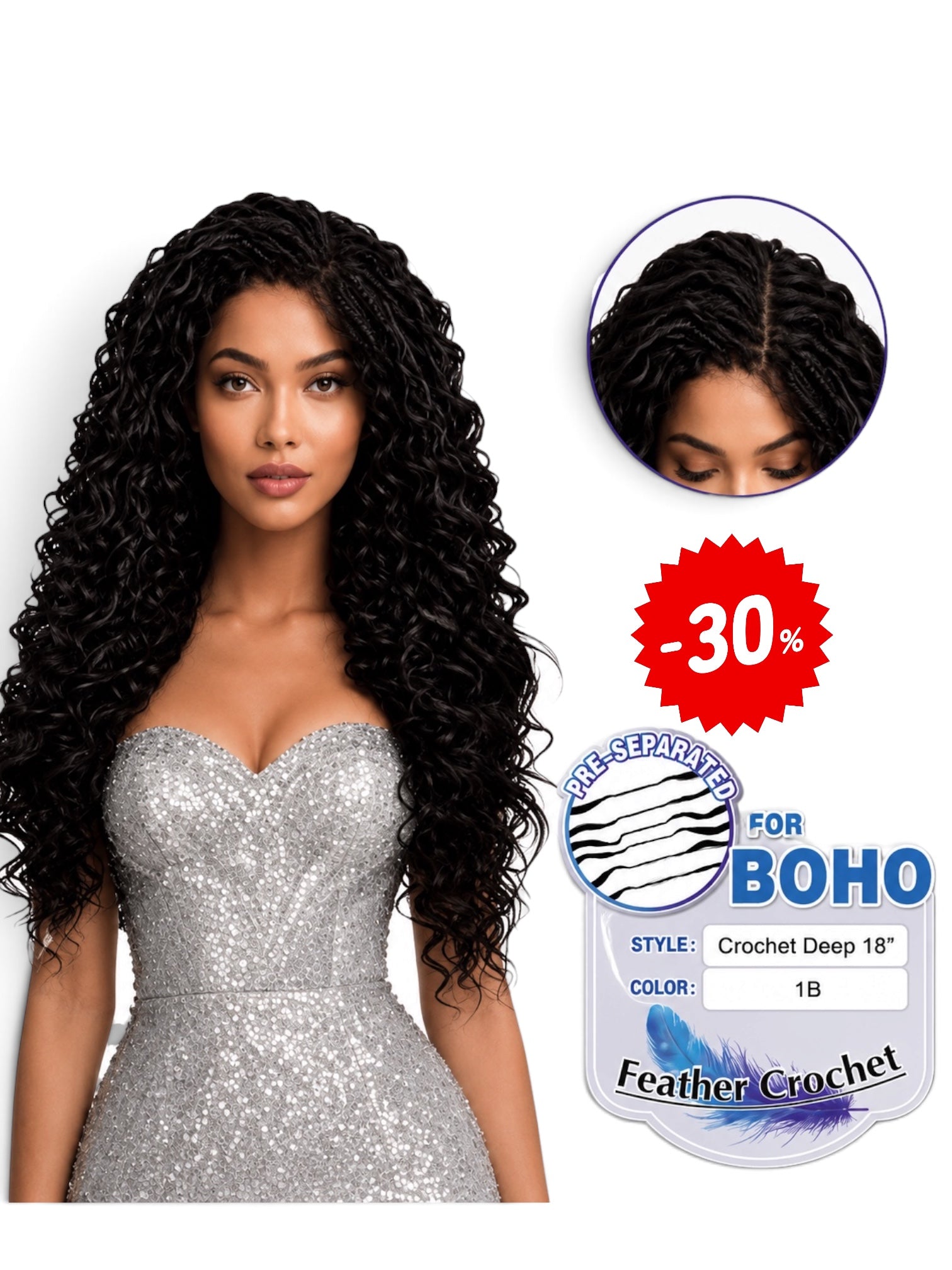 Feather Crochet Boho Deep Wave – 18"