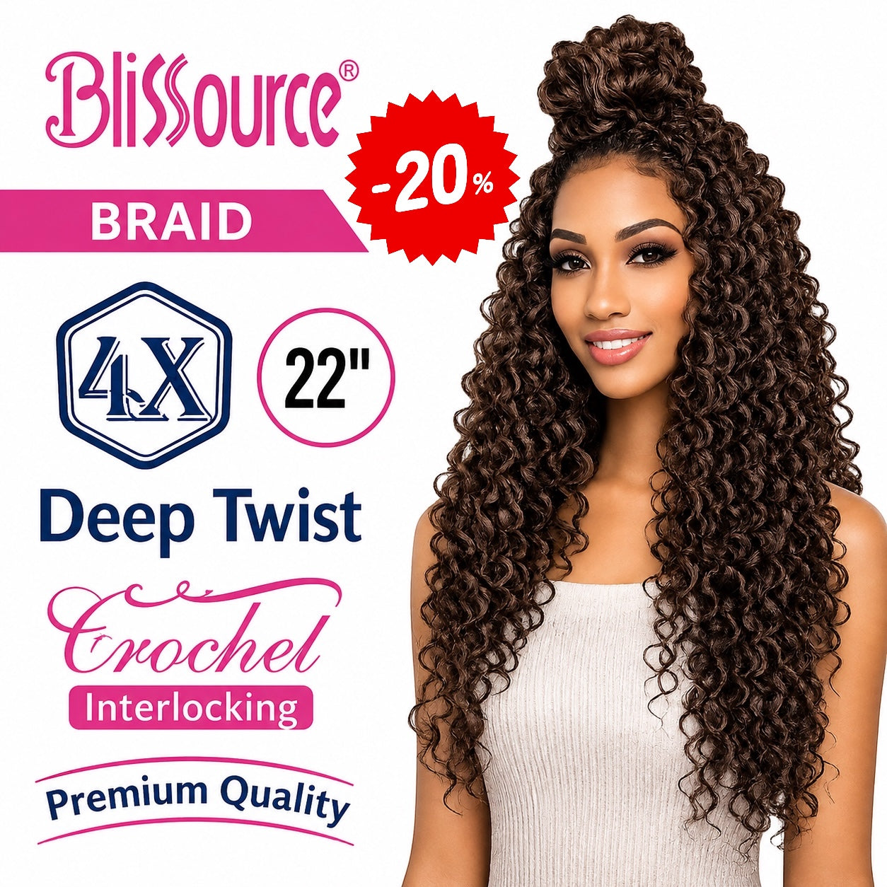 Deep Twist Crochet Hair 22" – 4X Value Pack