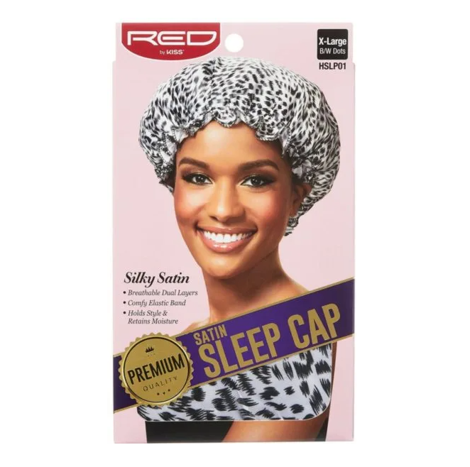 Satin Sleep Cap X-Large Black & White Dots