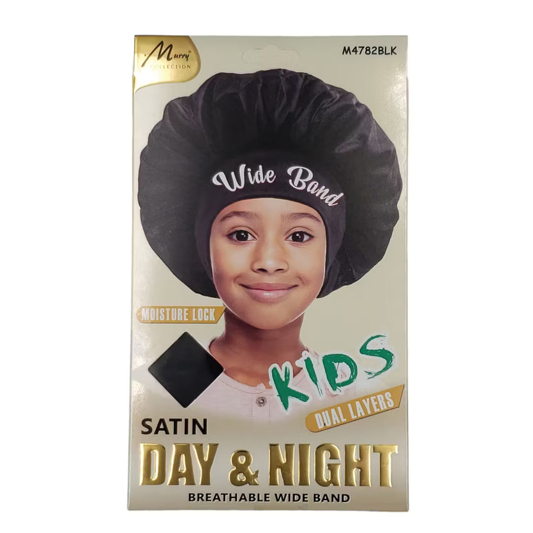 Kids Dual Layer Satin Day & Night Wide Band Cap – Black