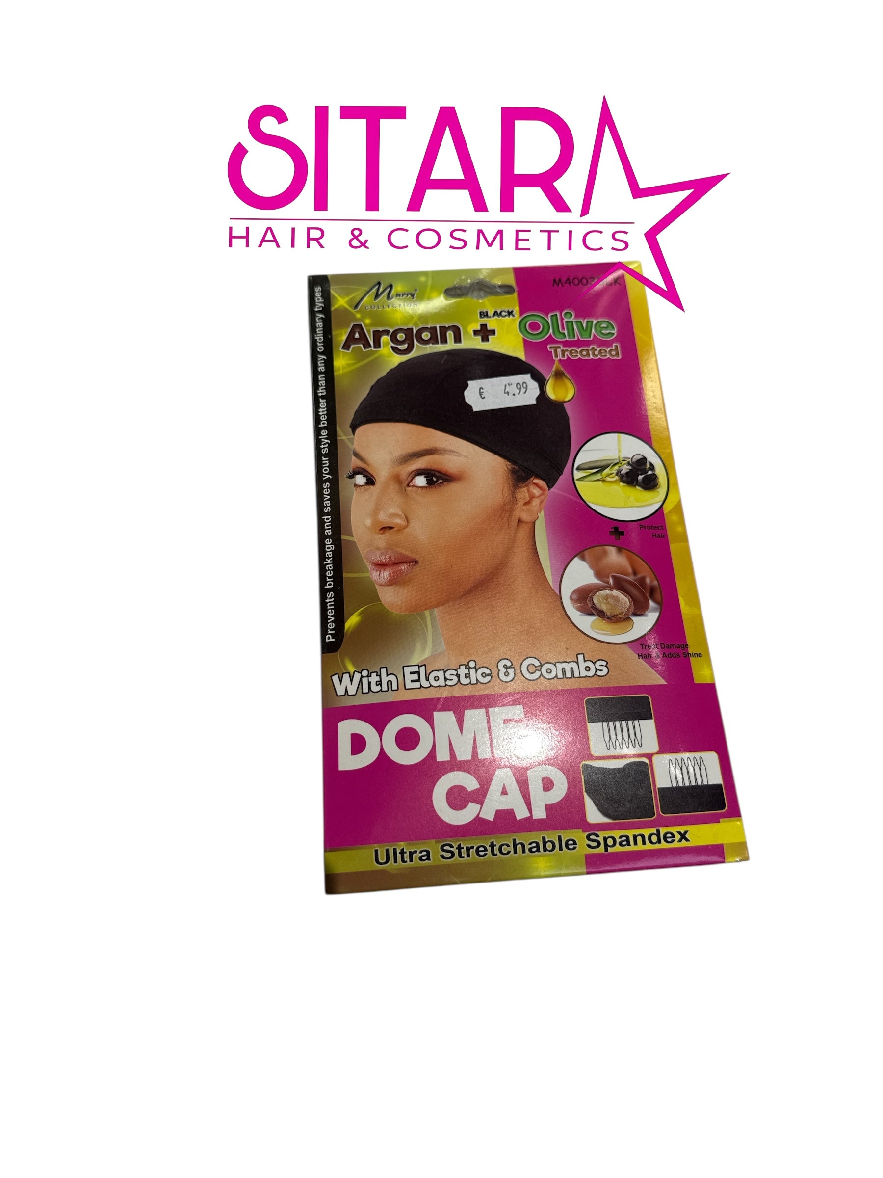Dome Cap With Elastic & Combs Black
