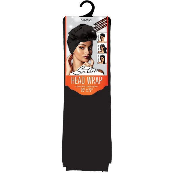 Satin Head Wrap – 25" x 72" – Solid Black