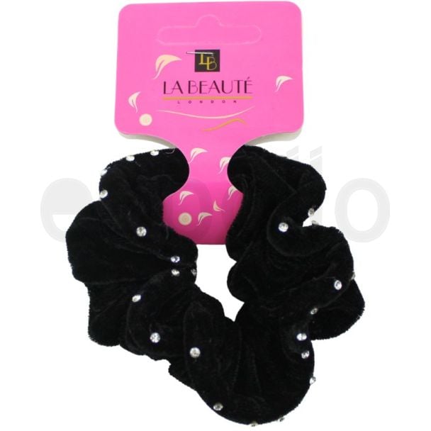 Black Velvet Rhinestone Hair Scrunchie – 9cm