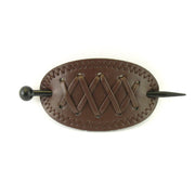 Oval Faux Leather Hair Stick Barrette Dark Brown 1pc