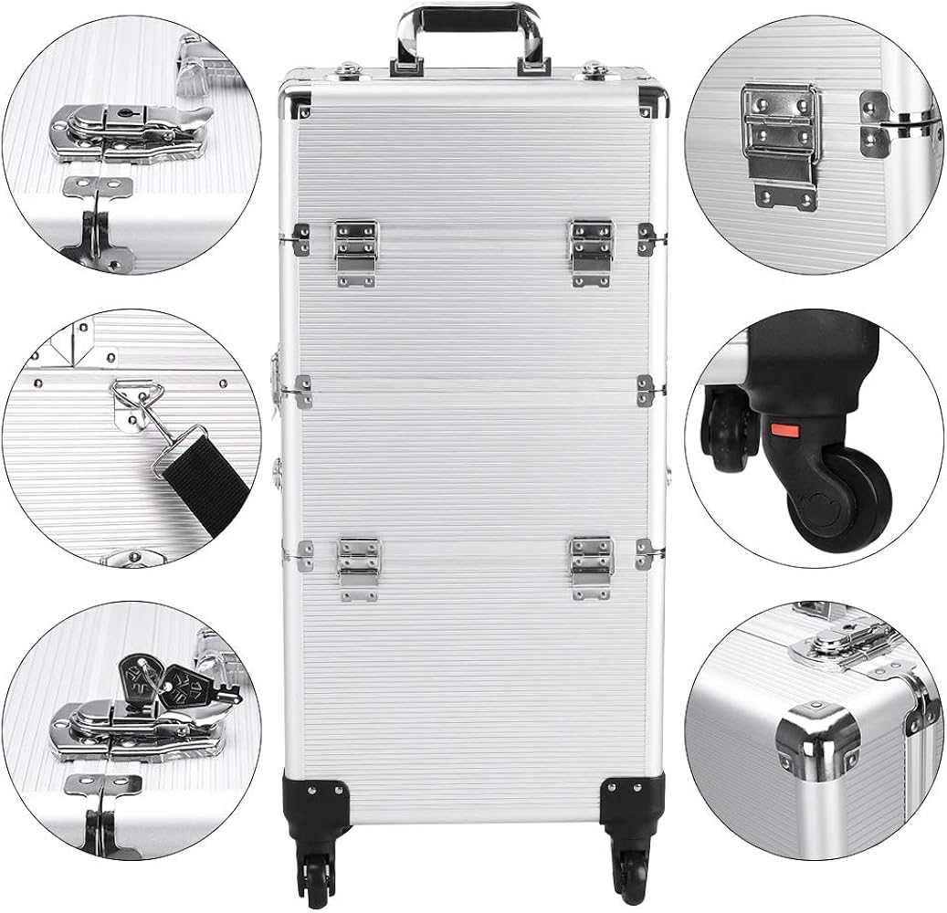 Professional Aluminum 4-in-1 Rolling Makeup Trolley