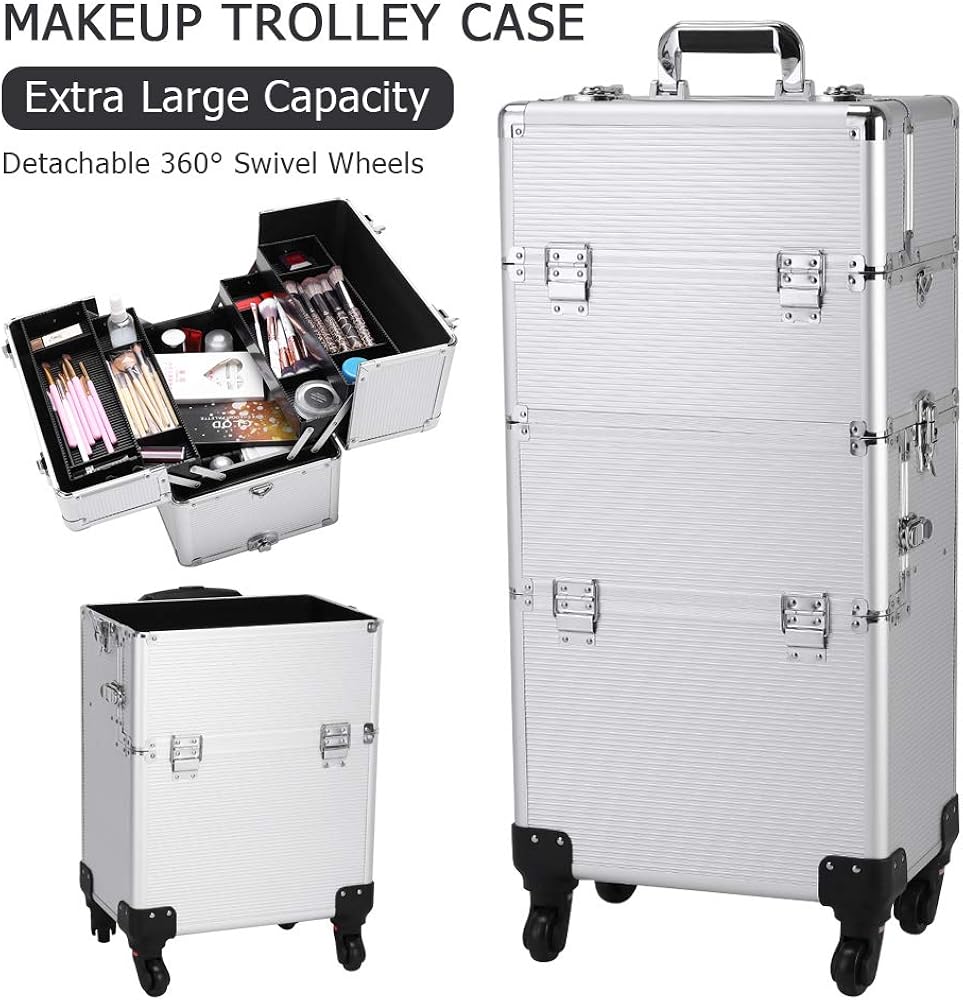 Professional Aluminum 4-in-1 Rolling Makeup Trolley