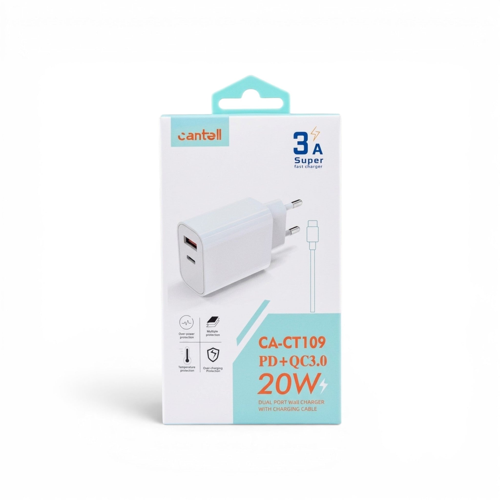 Dual Port Fast Wall Charger 20W with Type C cable