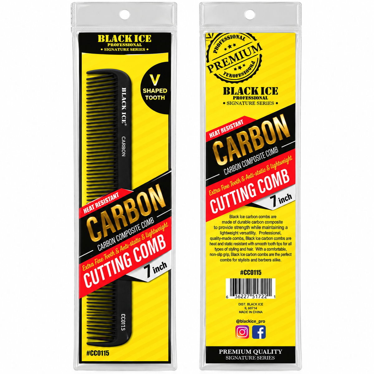 Black Ice Professional Carbon Cutting Comb 7"