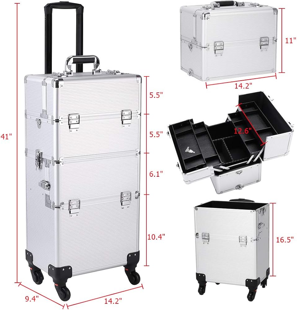 Professional Aluminum 4-in-1 Rolling Makeup Trolley