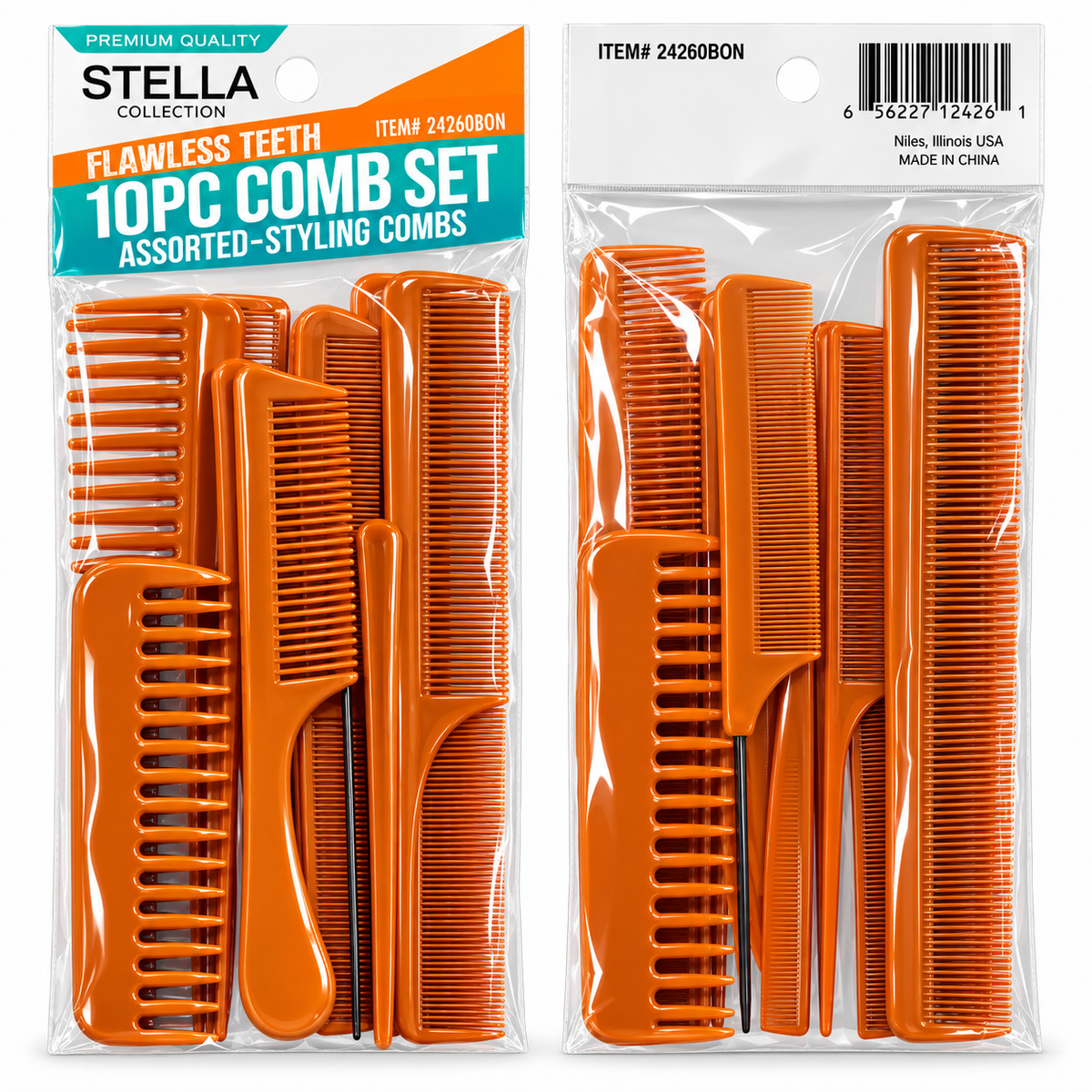 10-Piece Assorted Styling Comb Set – Brown