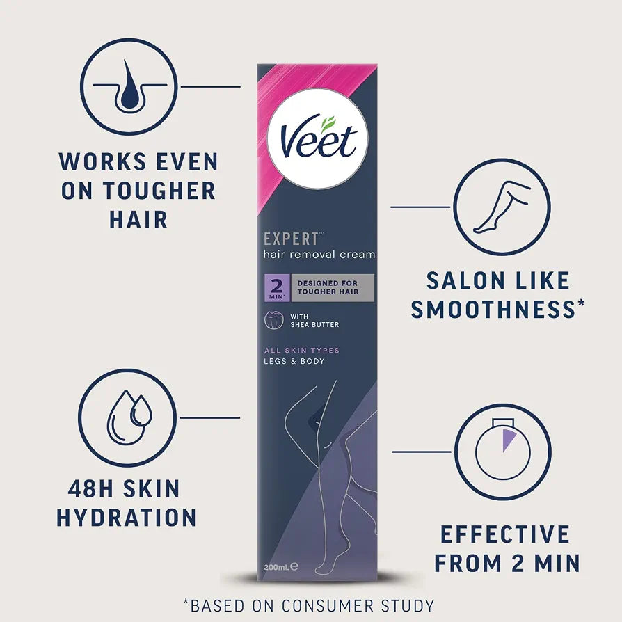Veet Expert Hair Removal Cream for Tougher Hair with Shea Butter – 200ml