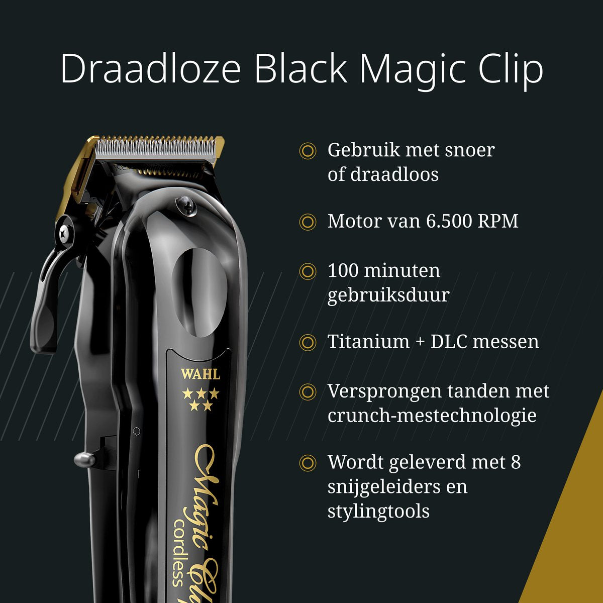 5-Star Magic Clip Cord/Cordless Hair Clipper – Black & Gold