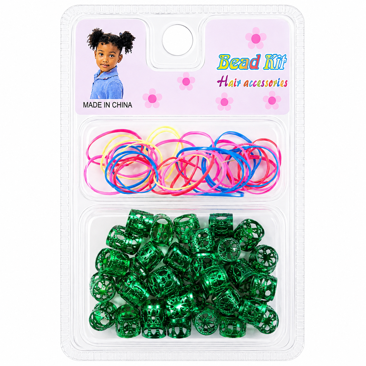 Green Hair Cuffs & Elastic Bands for Braids