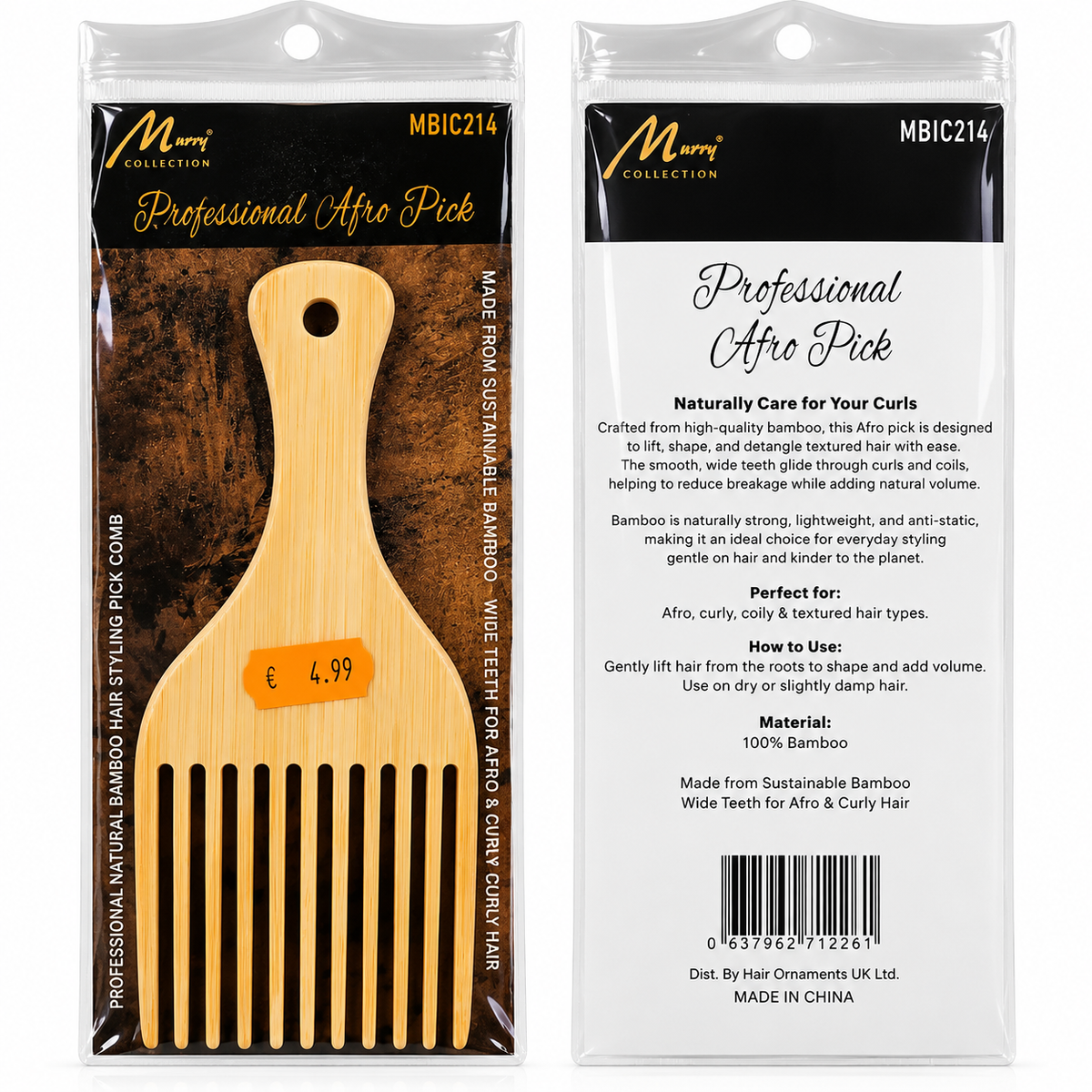 Professional Bamboo Afro Pick