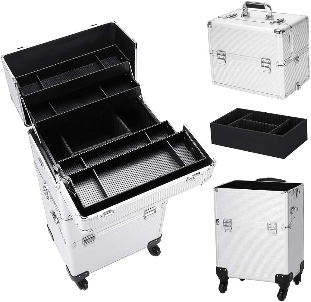 Professional Aluminum 4-in-1 Rolling Makeup Trolley