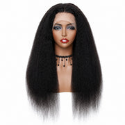 SITARA KORTRIJK long black kinky straight lace front wig on a mannequin head with a natural hairline
