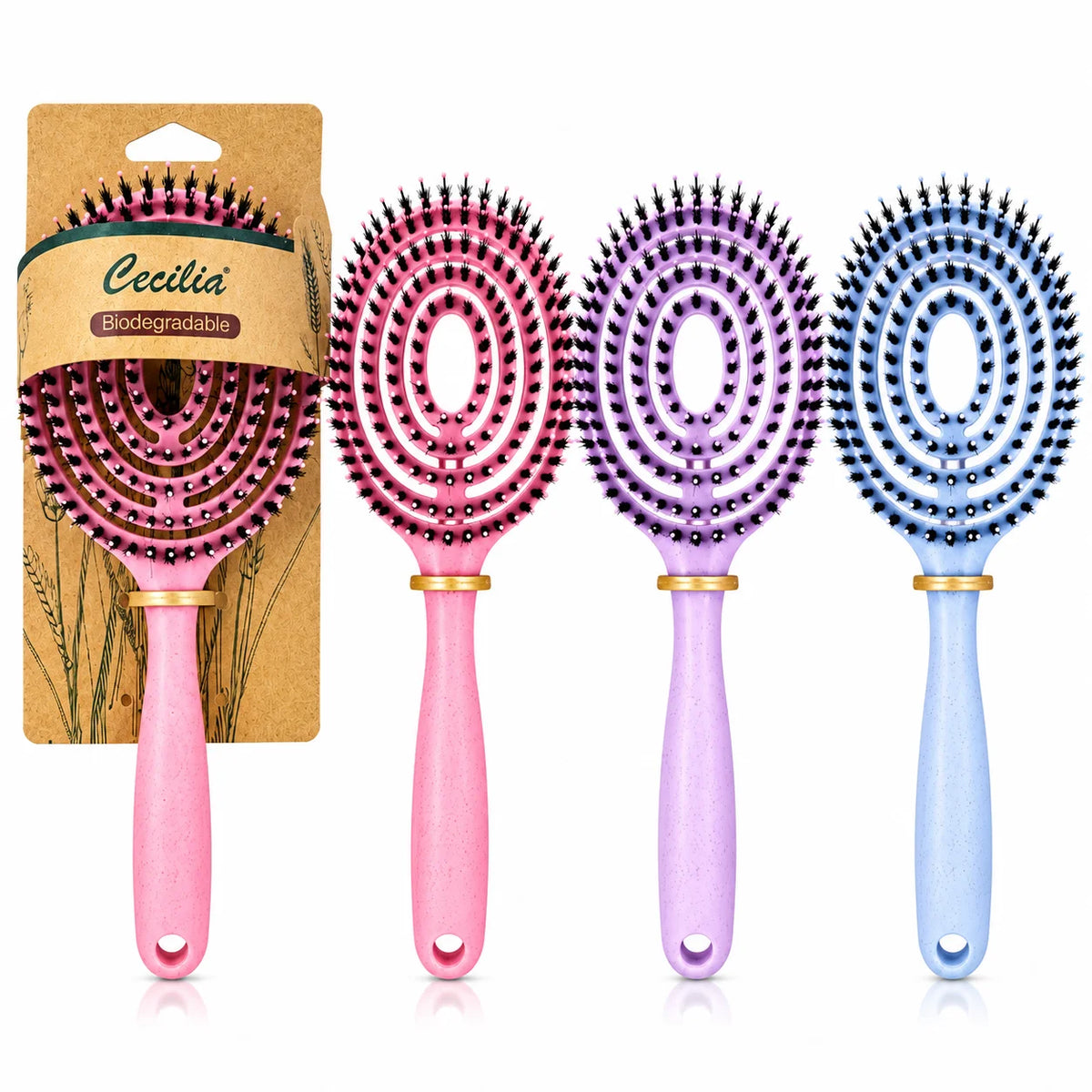 Biodegradable Fan Shape Hair Brush – Assorted Colours